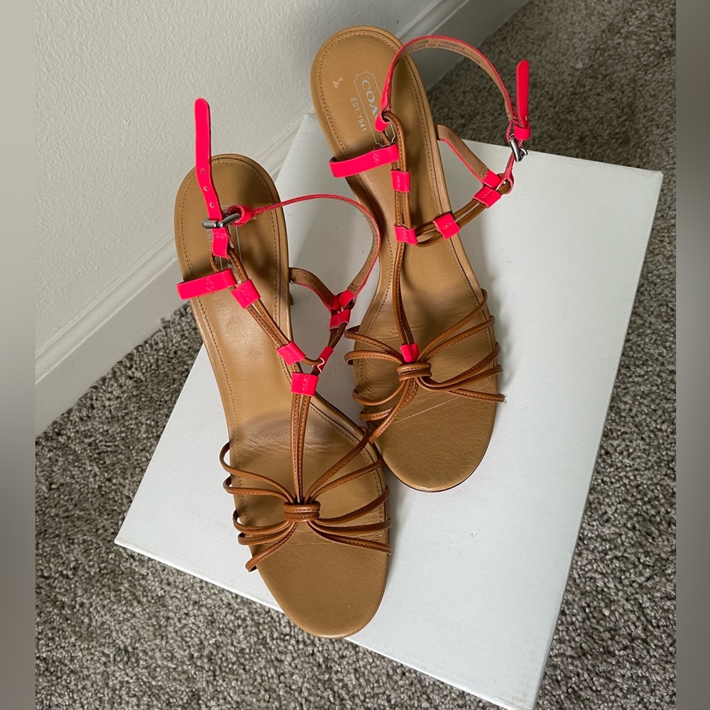 Coach LANA Elegant Strappy Sandal Pump Heel Shoe A0781 Pink/Ginger Size 10 - Picture 2 of 12